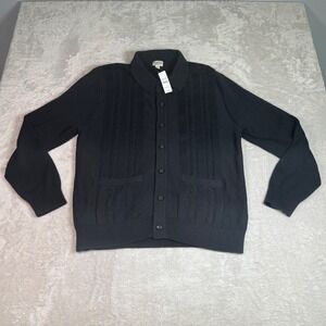 NWT J.Crew Women Large Black Cotton Cable Knit Button Front Collared Cardigan